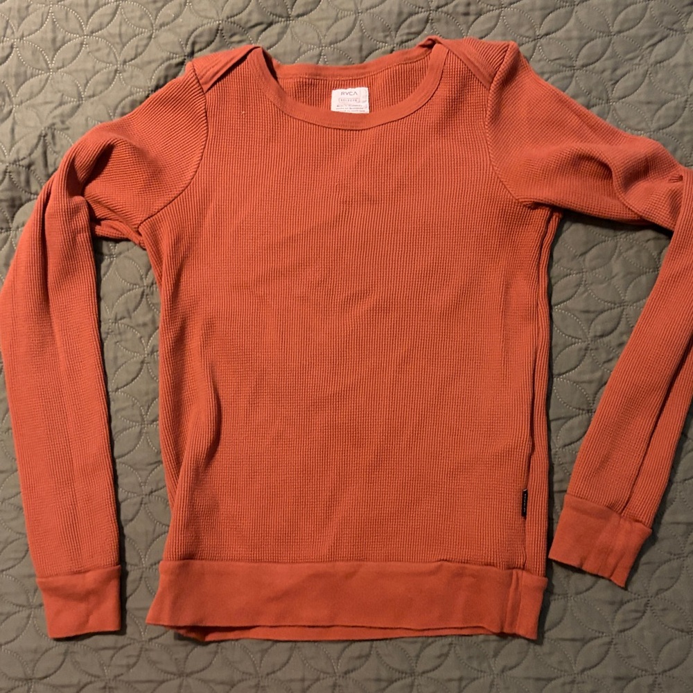 RVCA Burnt Orange Ribbed Long Sleeve Top - S